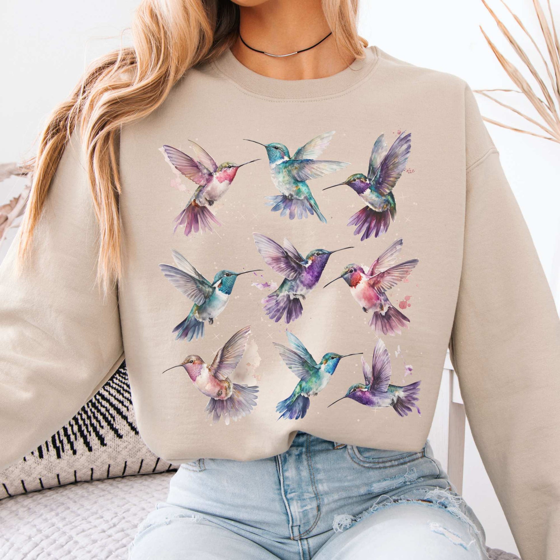 Mystical Hummingbirds Sweatshirt Sand / S Sweatshirt The Mystic Eden Bookish Book Lovers