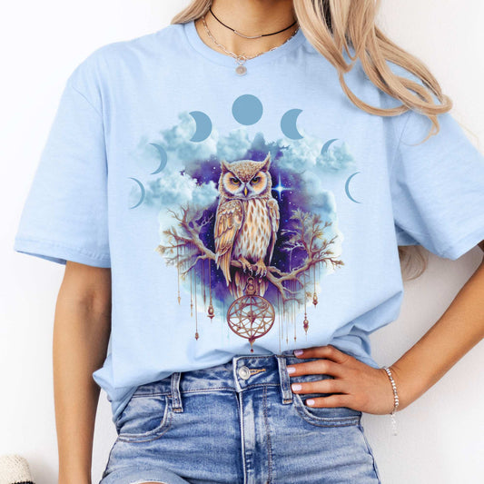 Mystical Owl Shirt Light Blue / S T-Shirt The Mystic Eden Bookish Book Lovers