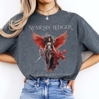 Nemesis' Ledger T-Shirt – Goddess of Justice Tee Dark Heather / S T-Shirt The Mystic Eden Bookish Book Lovers