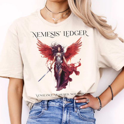 Nemesis' Ledger T-Shirt – Goddess of Justice Tee Natural / S T-Shirt The Mystic Eden Bookish Book Lovers