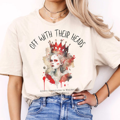 Off With Their Heads - Lewis Caroll's Queen of Hearts Natural / S T-Shirt The Mystic Eden Bookish Book Lovers