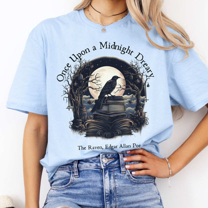 Once Upon a Midnight Dreary Edgar Allan Poe Shirt Light Blue / S T-Shirt The Mystic Eden Bookish Book Lovers