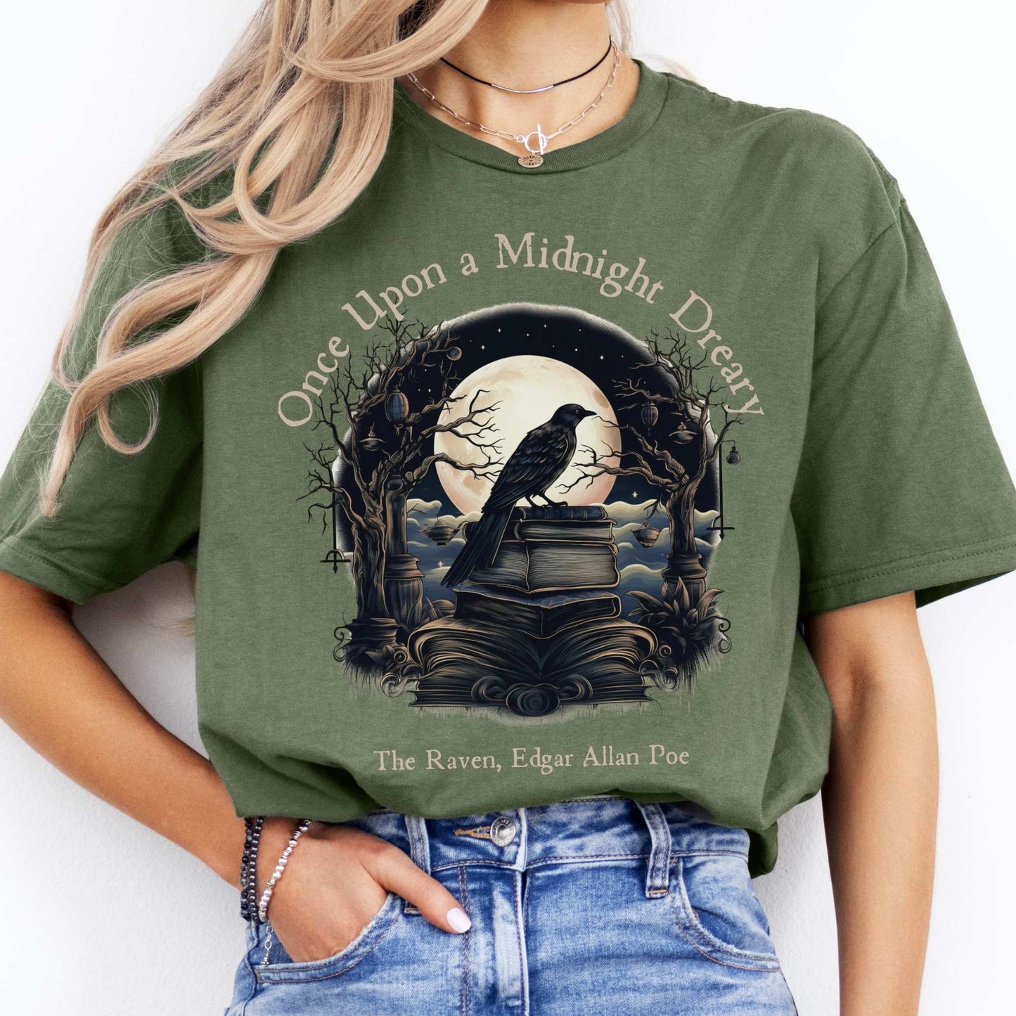 Once Upon a Midnight Dreary Edgar Allan Poe Shirt Military Green / S T-Shirt The Mystic Eden Bookish Book Lovers