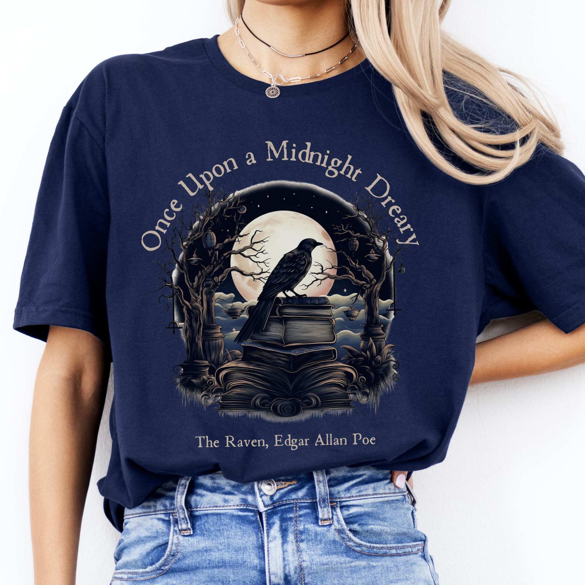 Once Upon a Midnight Dreary Edgar Allan Poe Shirt Navy / S T-Shirt The Mystic Eden Bookish Book Lovers
