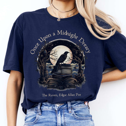 Once Upon a Midnight Dreary Edgar Allan Poe Shirt Navy / S T-Shirt The Mystic Eden Bookish Book Lovers