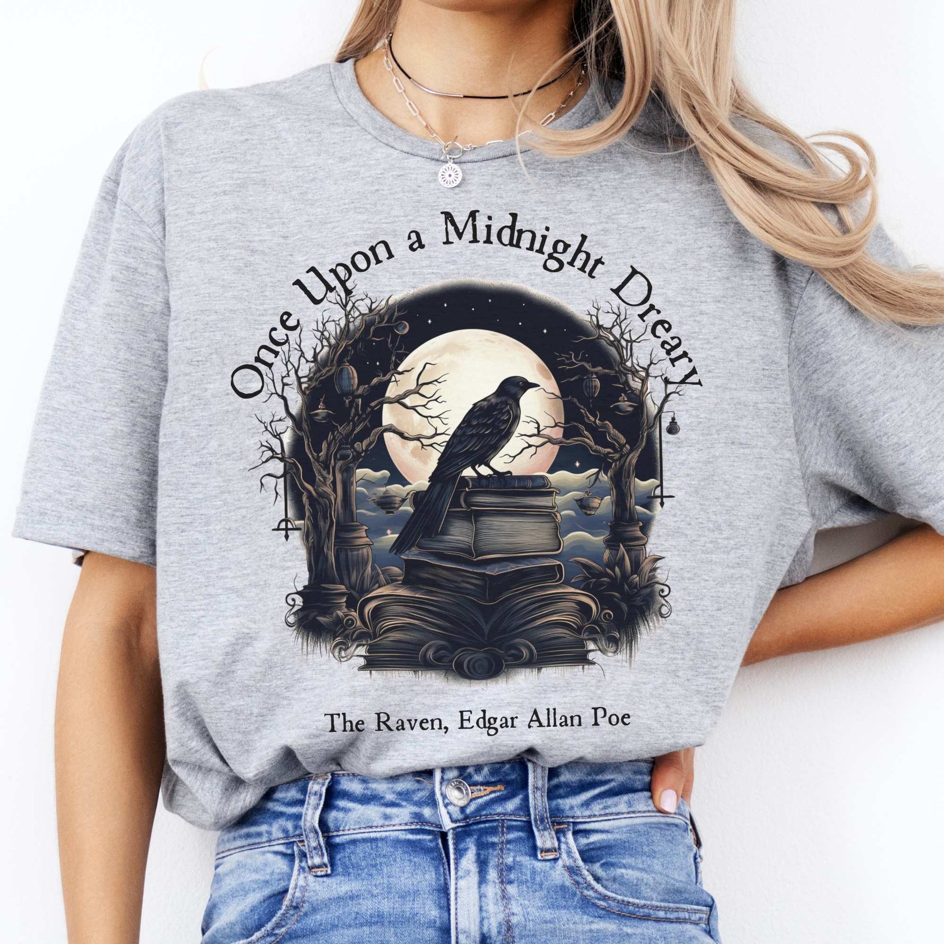 Once Upon a Midnight Dreary Edgar Allan Poe Shirt Sport Grey / S T-Shirt The Mystic Eden Bookish Book Lovers