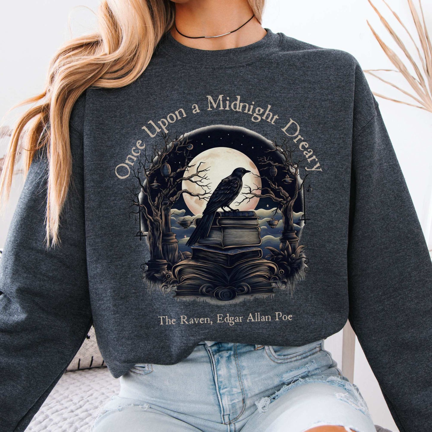 Once Upon A Midnight Dreary Edgar Allan Poe Sweatshirt Dark Heather / S Sweatshirt The Mystic Eden Bookish Book Lovers