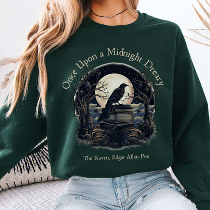 Once Upon A Midnight Dreary Edgar Allan Poe Sweatshirt Forest Green / S Sweatshirt The Mystic Eden Bookish Book Lovers