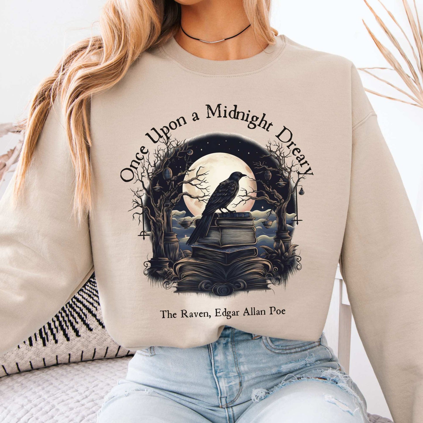 Once Upon A Midnight Dreary Edgar Allan Poe Sweatshirt Sand / S Sweatshirt The Mystic Eden Bookish Book Lovers