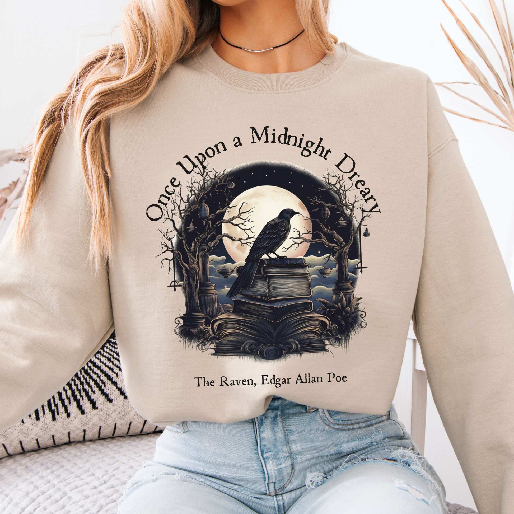 Once Upon A Midnight Dreary Edgar Allan Poe Sweatshirt Sand / S Sweatshirt The Mystic Eden Bookish Book Lovers