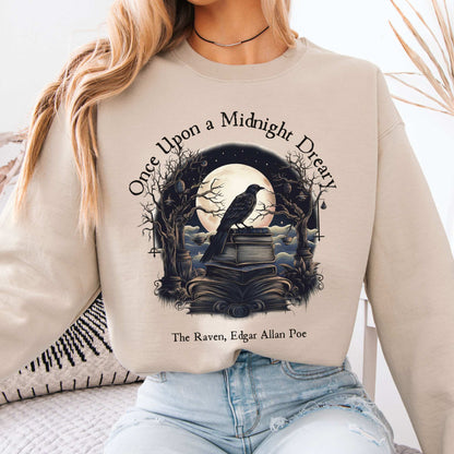 Once Upon A Midnight Dreary Edgar Allan Poe Sweatshirt Sand / S Sweatshirt The Mystic Eden Bookish Book Lovers