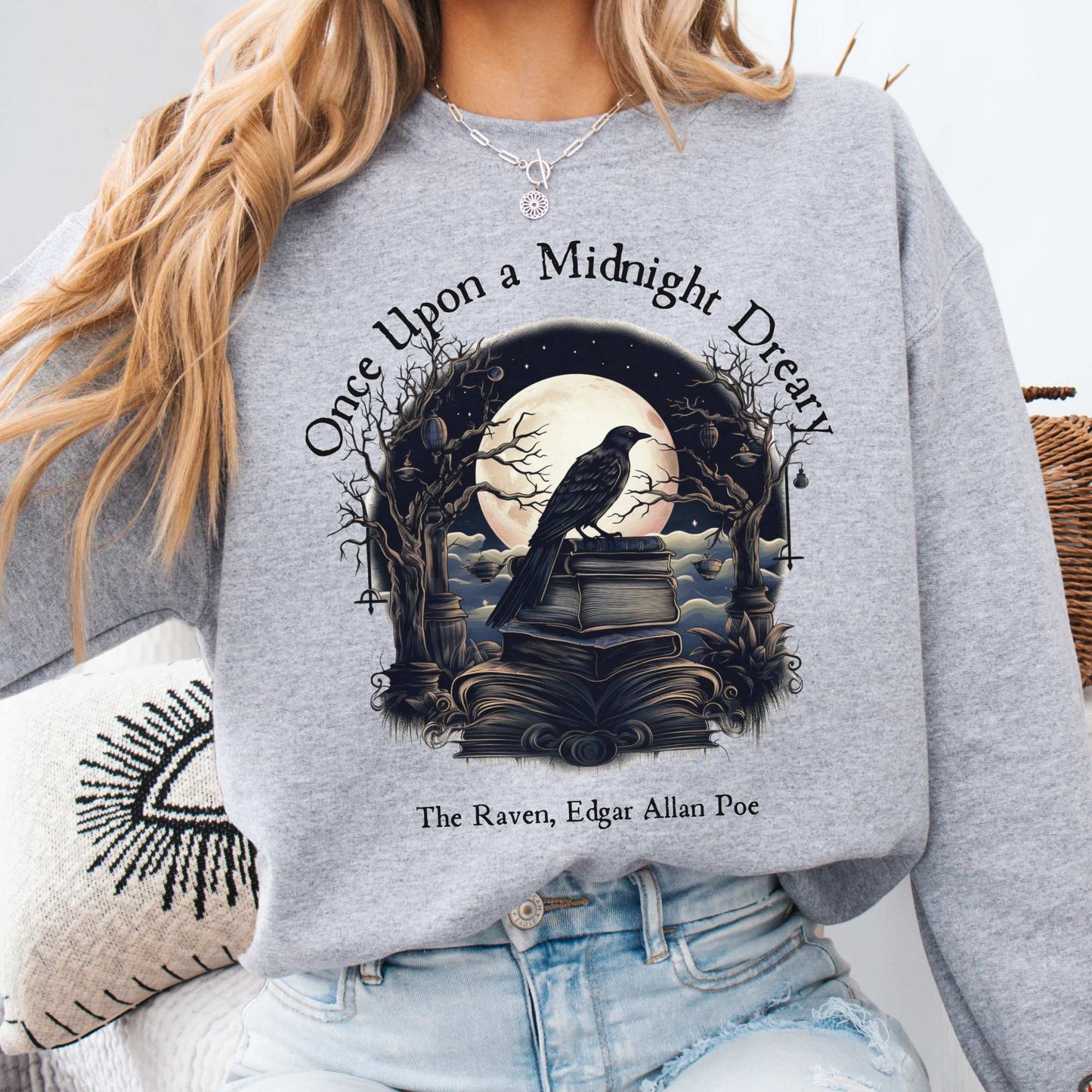 Once Upon A Midnight Dreary Edgar Allan Poe Sweatshirt Sport Grey / S Sweatshirt The Mystic Eden Bookish Book Lovers