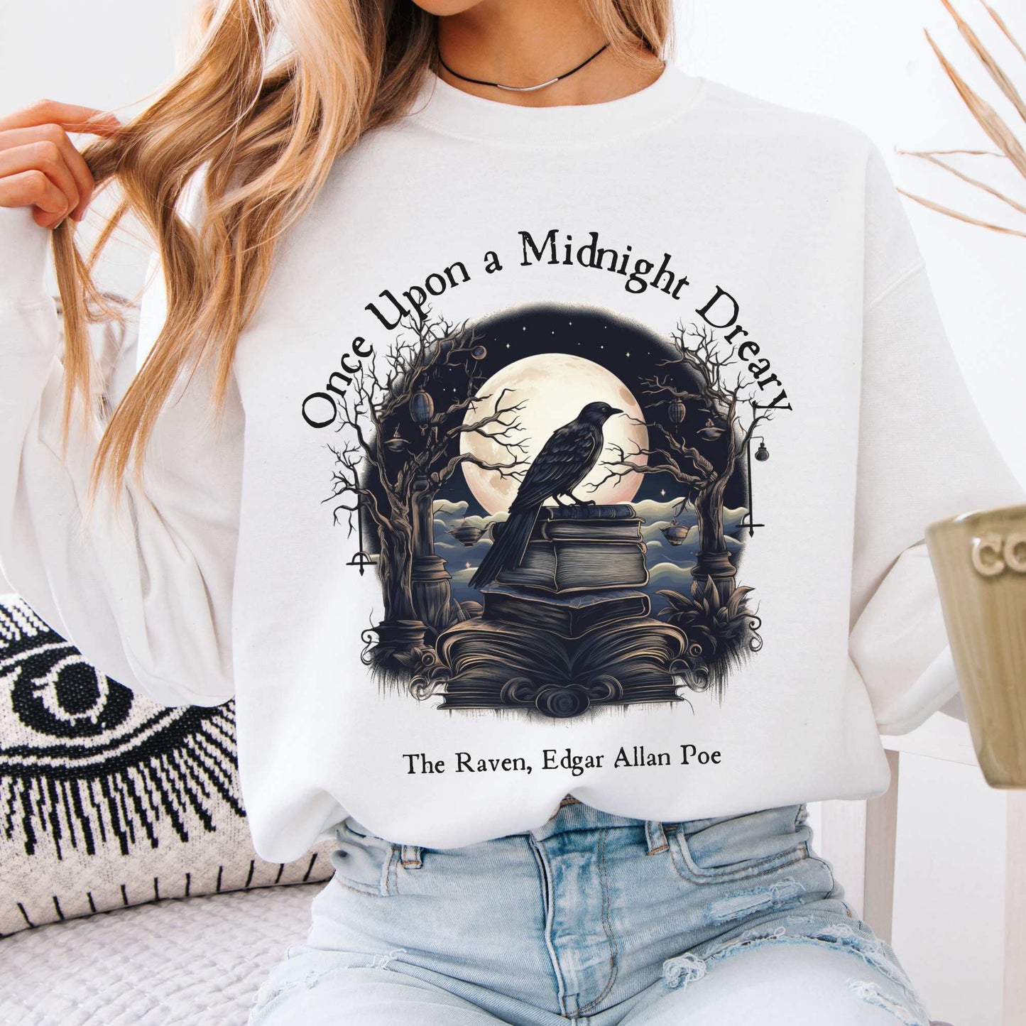 Once Upon A Midnight Dreary Edgar Allan Poe Sweatshirt White / S Sweatshirt The Mystic Eden Bookish Book Lovers