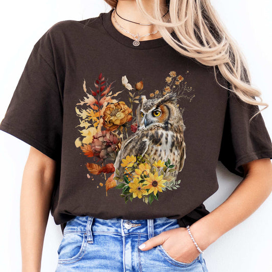 Owl Cottagecore Autumn T-shirt Dark Chocolate / S T-Shirt The Mystic Eden Bookish Book Lovers