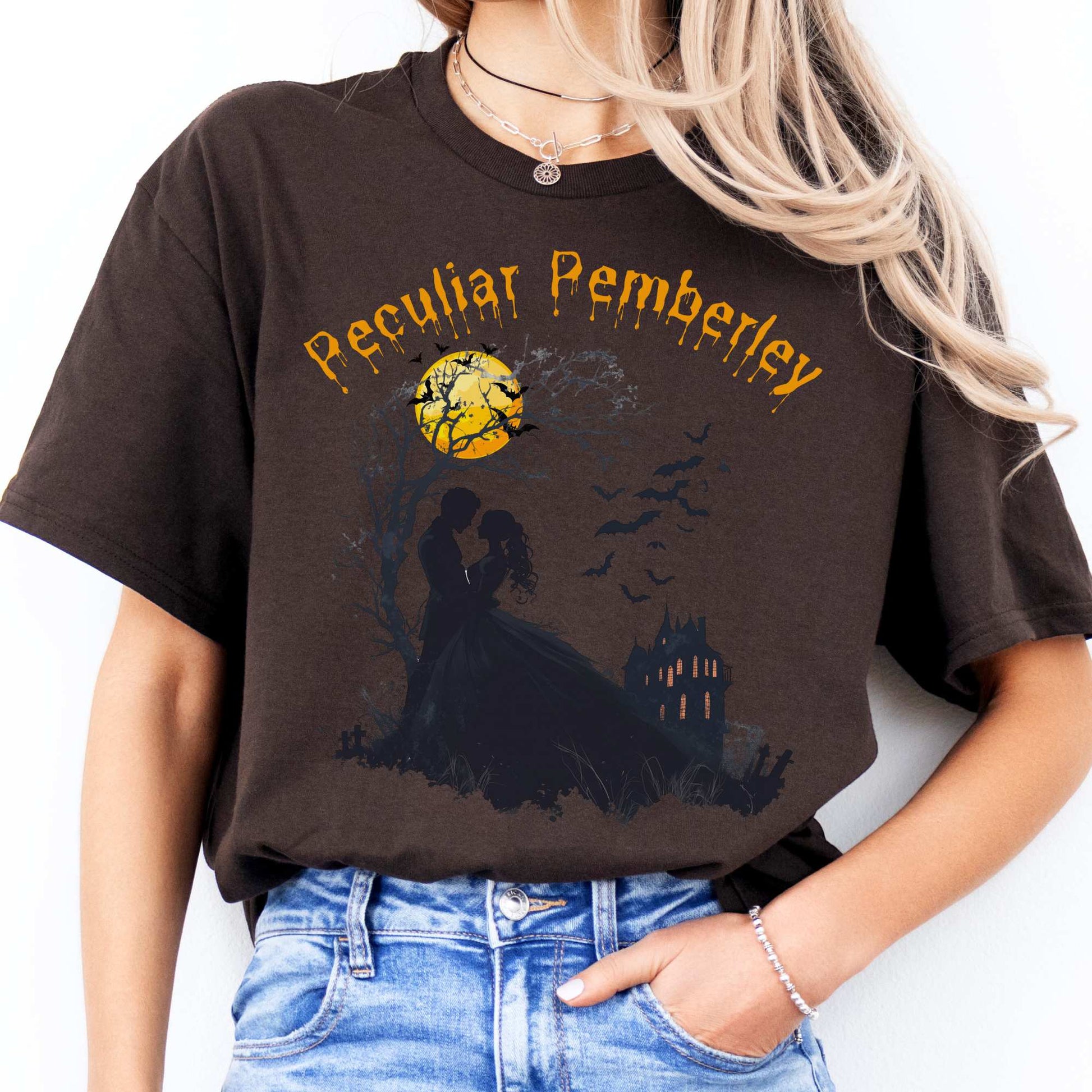 Peculiar Pemberley Pride & Prejudice Halloween Shirt Dark Chocolate / S T-Shirt The Mystic Eden Bookish Book Lovers