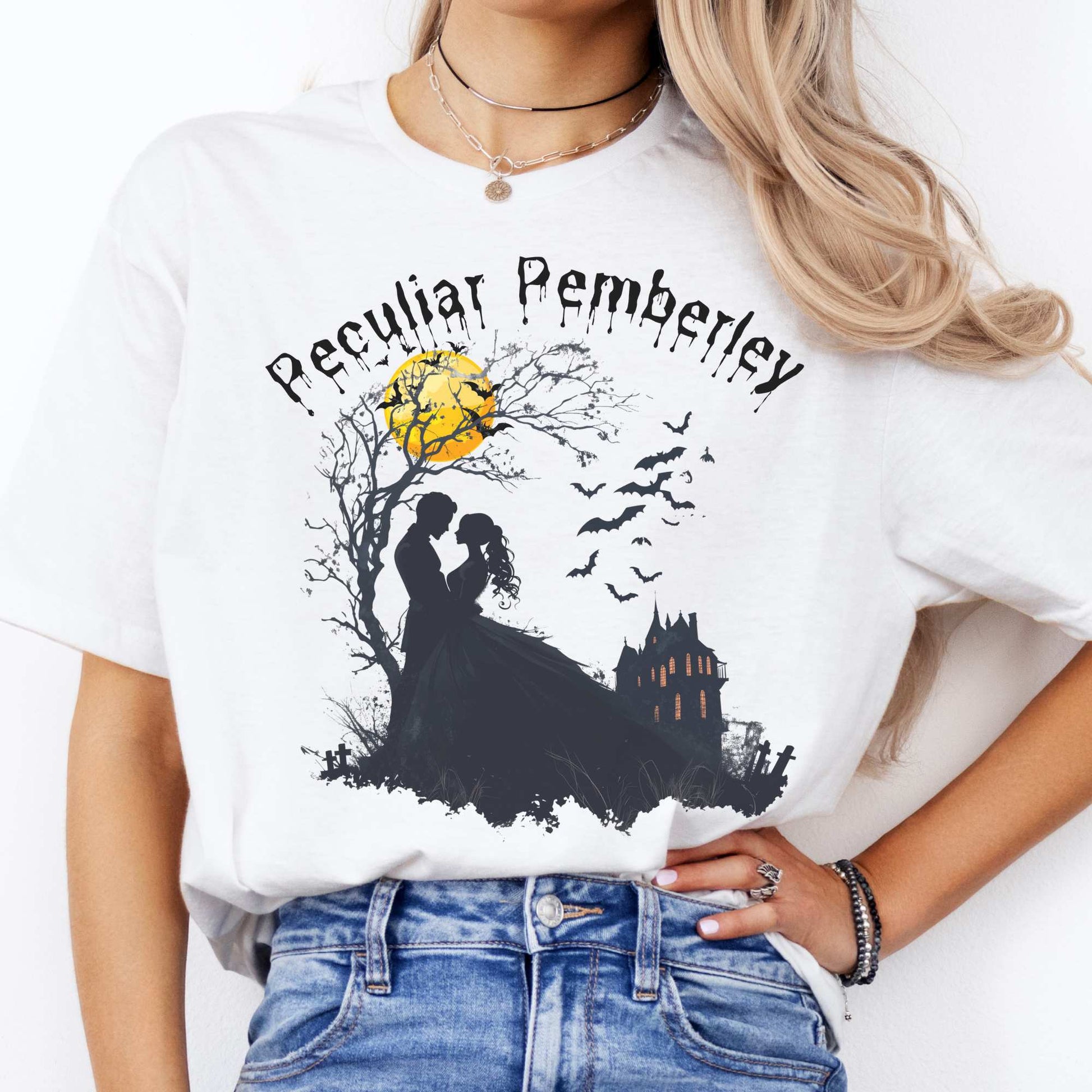 Peculiar Pemberley Pride & Prejudice Halloween Shirt White / S T-Shirt The Mystic Eden Bookish Book Lovers