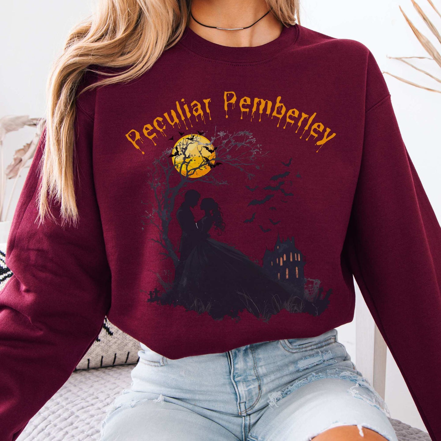 Peculiar Pemberley Pride & Prejudice Halloween Sweatshirt Maroon / S Sweatshirt The Mystic Eden Bookish Book Lovers