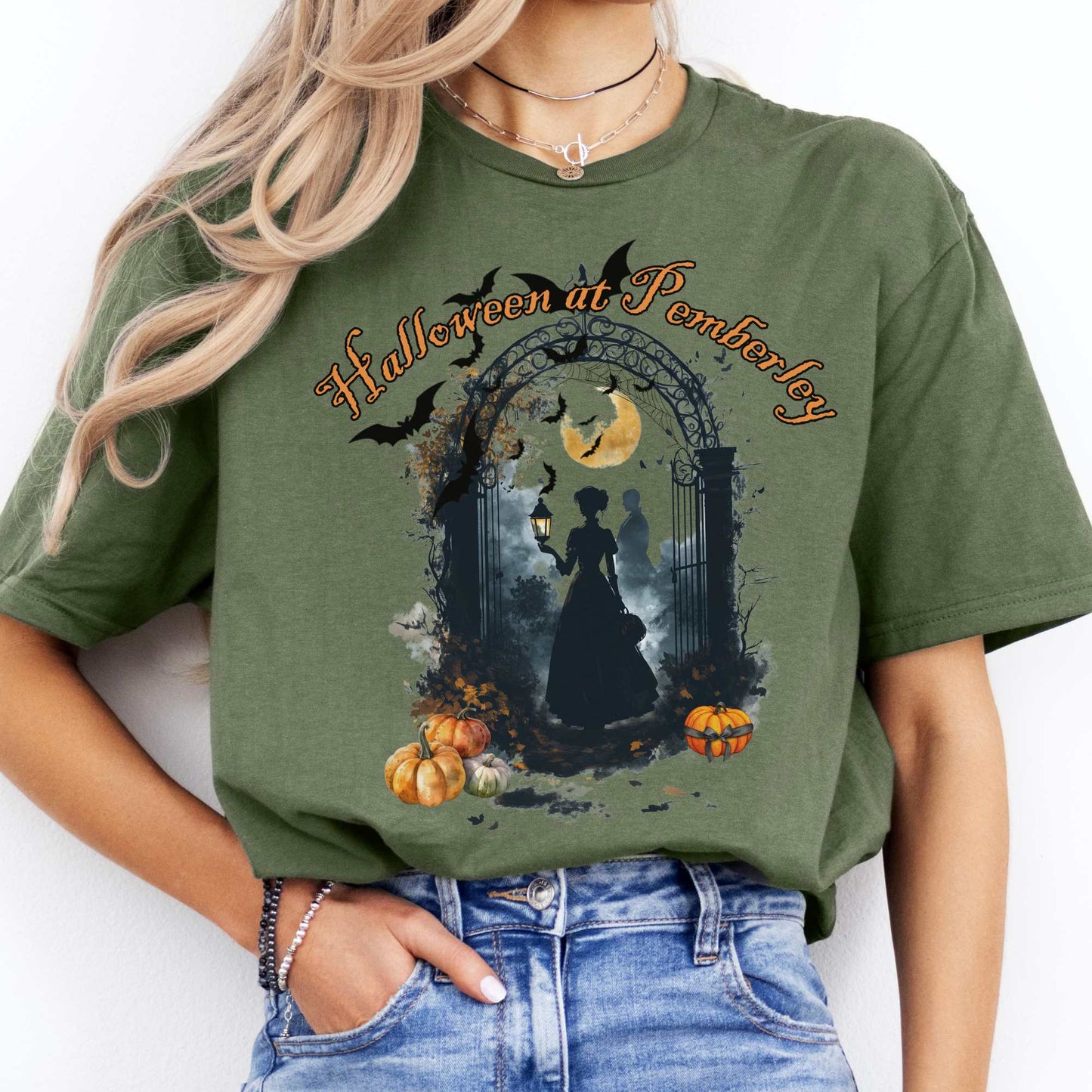 Pemberley Halloween Pride & Prejudice Shirt Military Green / S T-Shirt The Mystic Eden Bookish Book Lovers