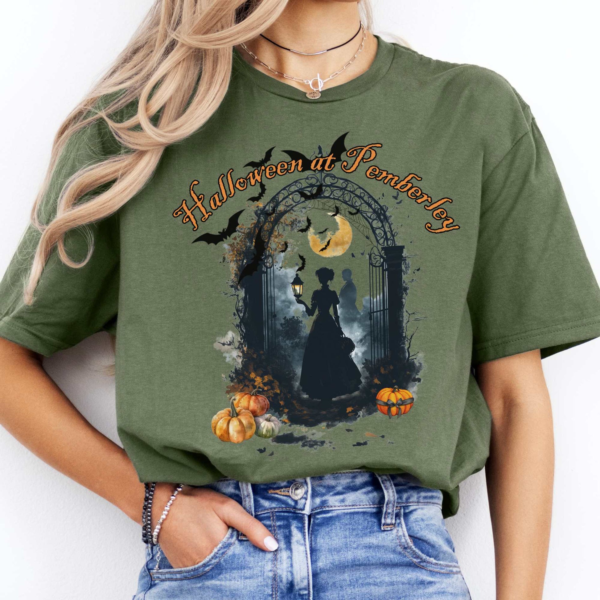 Pemberley Halloween Pride & Prejudice Shirt Military Green / S T-Shirt The Mystic Eden Bookish Book Lovers