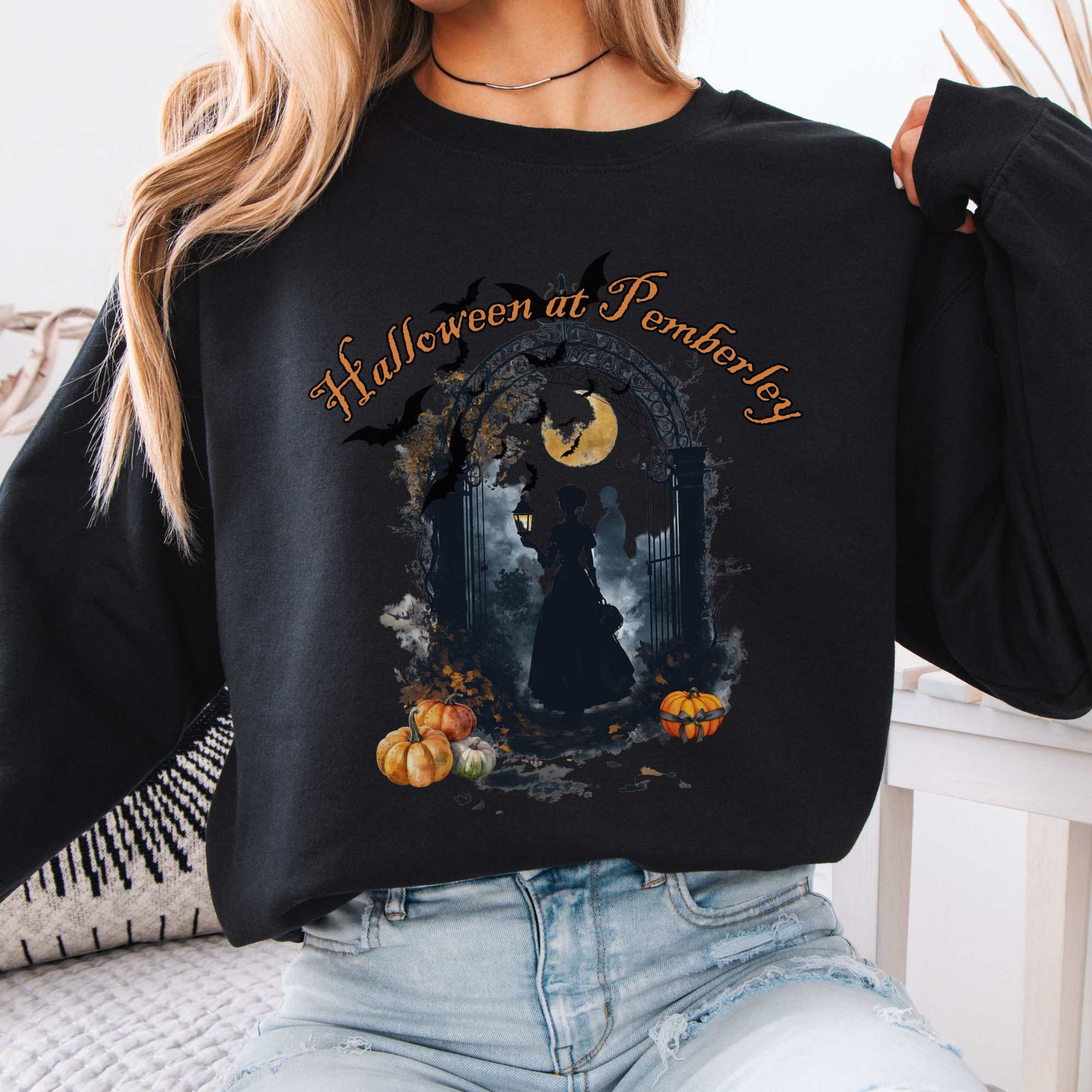 Pemberley Halloween Pride & Prejudice Sweatshirt Black / S Sweatshirt The Mystic Eden Bookish Book Lovers