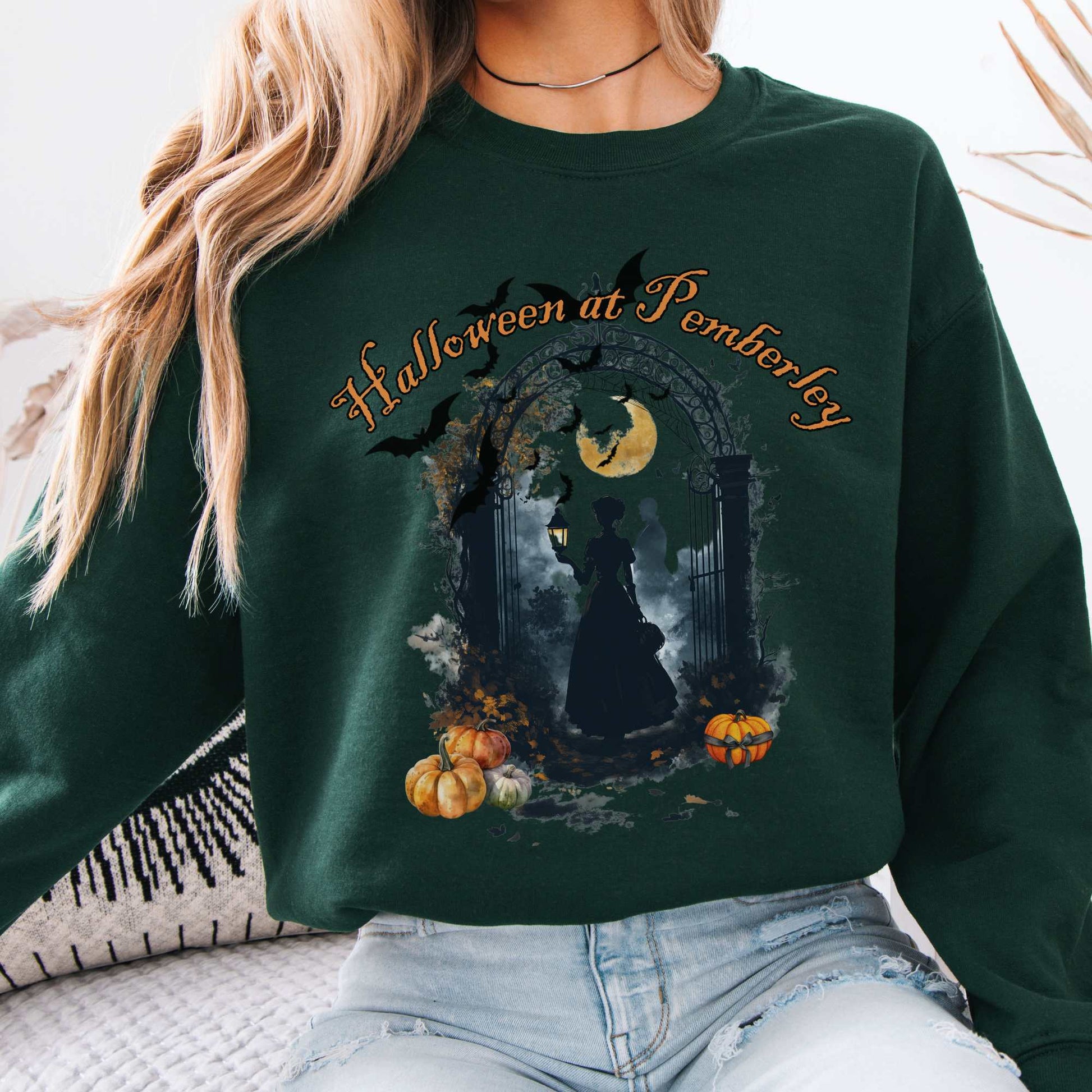 Pemberley Halloween Pride & Prejudice Sweatshirt Forest Green / S Sweatshirt The Mystic Eden Bookish Book Lovers
