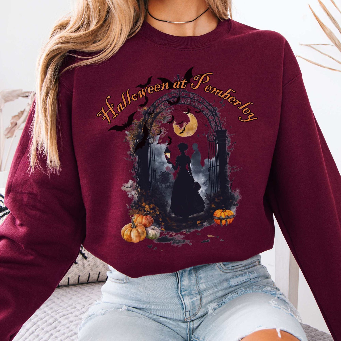 Pemberley Halloween Pride & Prejudice Sweatshirt Maroon / S Sweatshirt The Mystic Eden Bookish Book Lovers