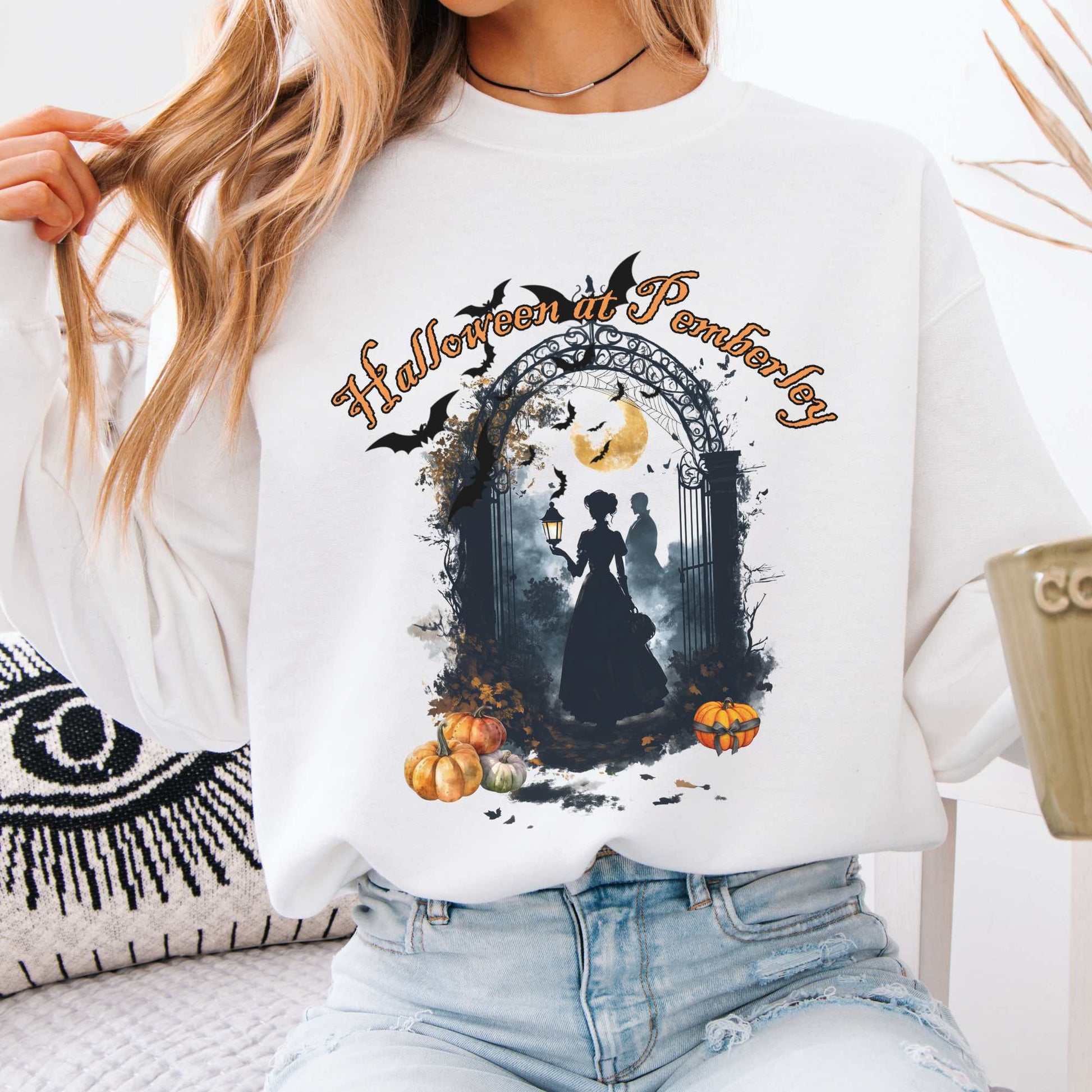 Pemberley Halloween Pride & Prejudice Sweatshirt White / S Sweatshirt The Mystic Eden Bookish Book Lovers