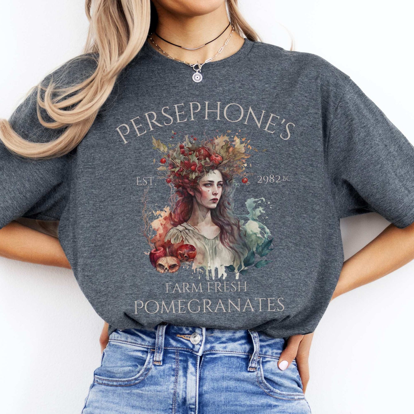 Persephone's Farm Fresh Pomegranates Greek Mythology Shirt Dark Heather / S T-Shirt The Mystic Eden Bookish Book Lovers