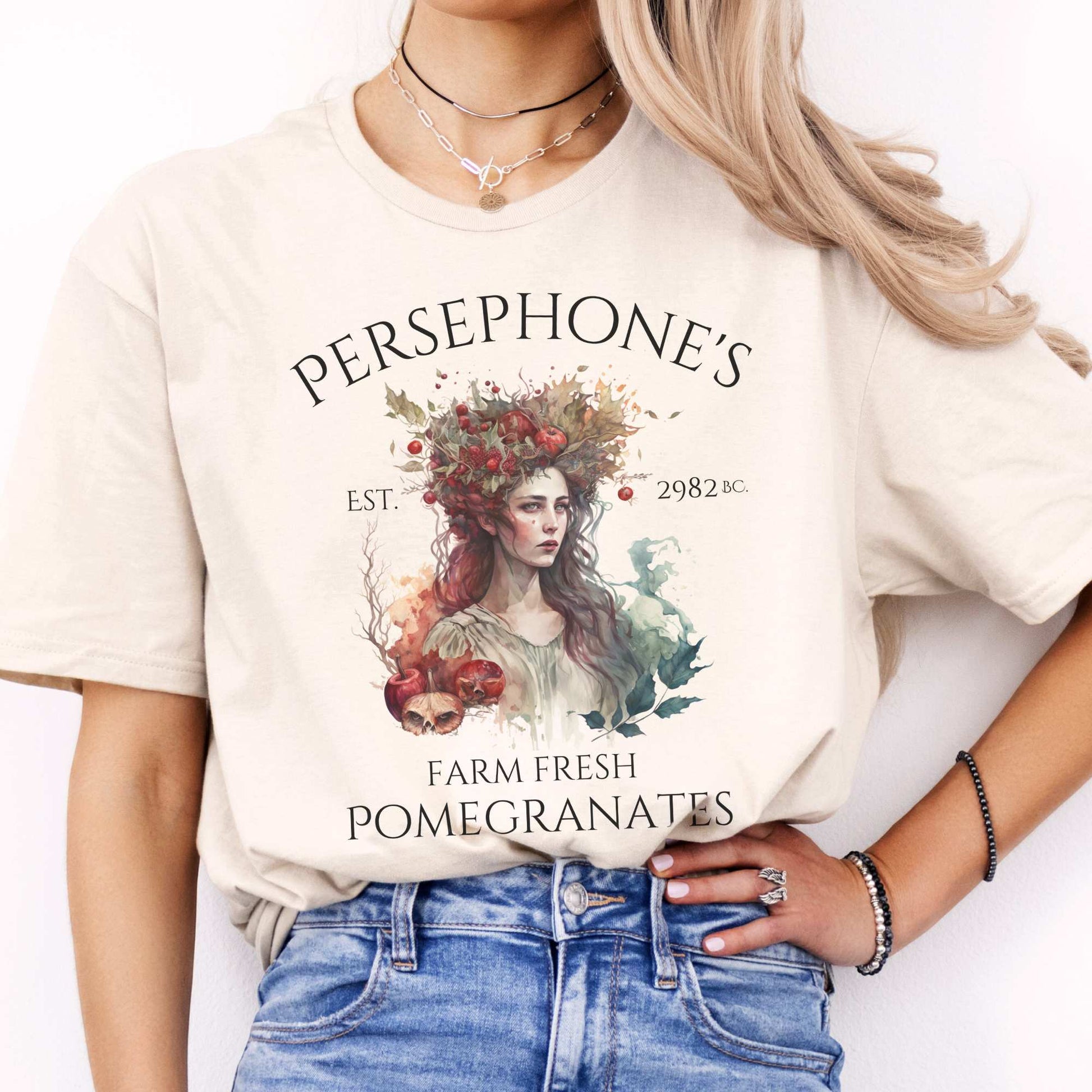 Persephone's Farm Fresh Pomegranates Greek Mythology Shirt Natural / S T-Shirt The Mystic Eden Bookish Book Lovers