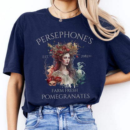 Persephone's Farm Fresh Pomegranates Greek Mythology Shirt Navy / S T-Shirt The Mystic Eden Bookish Book Lovers