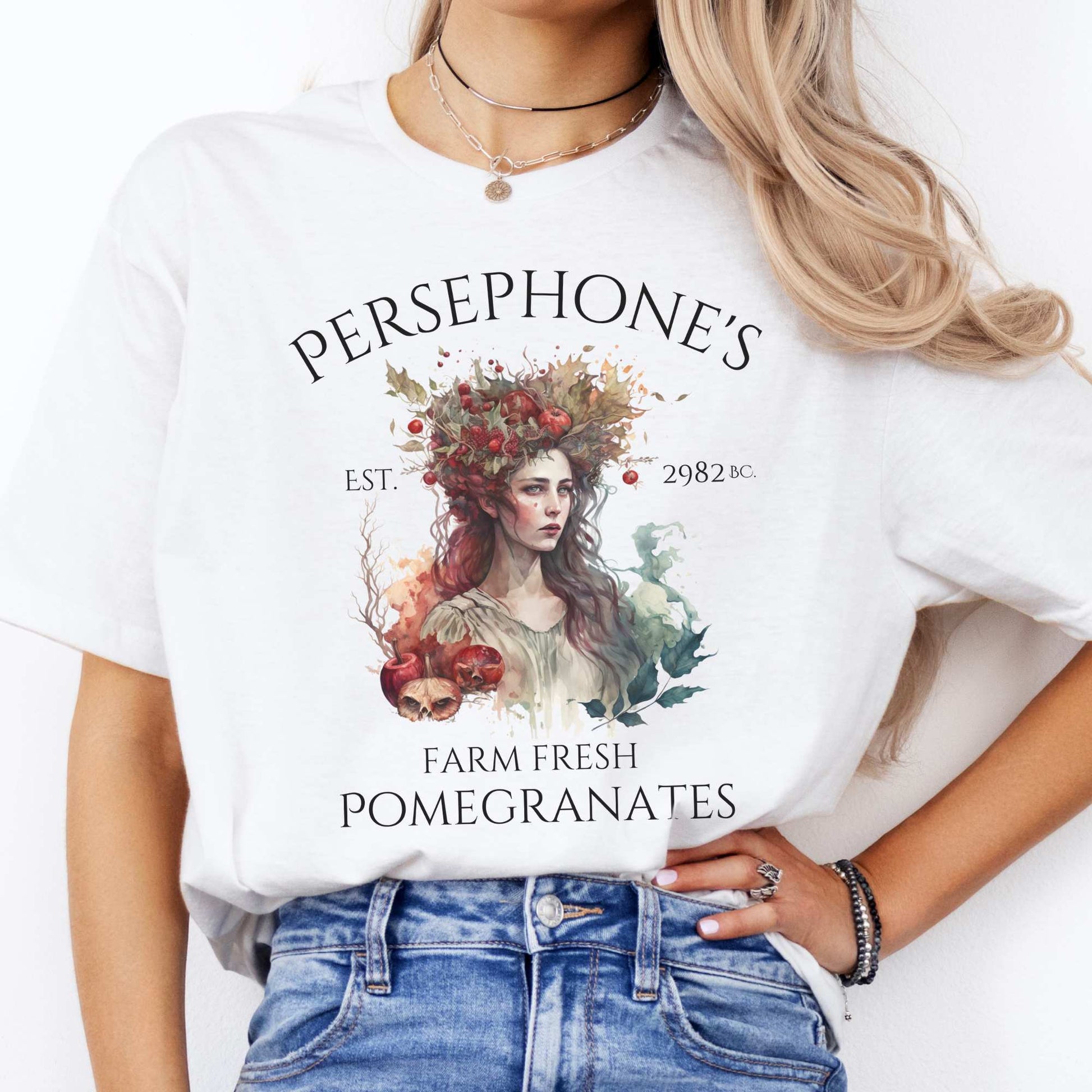 Persephone's Farm Fresh Pomegranates Greek Mythology Shirt White / S T-Shirt The Mystic Eden Bookish Book Lovers