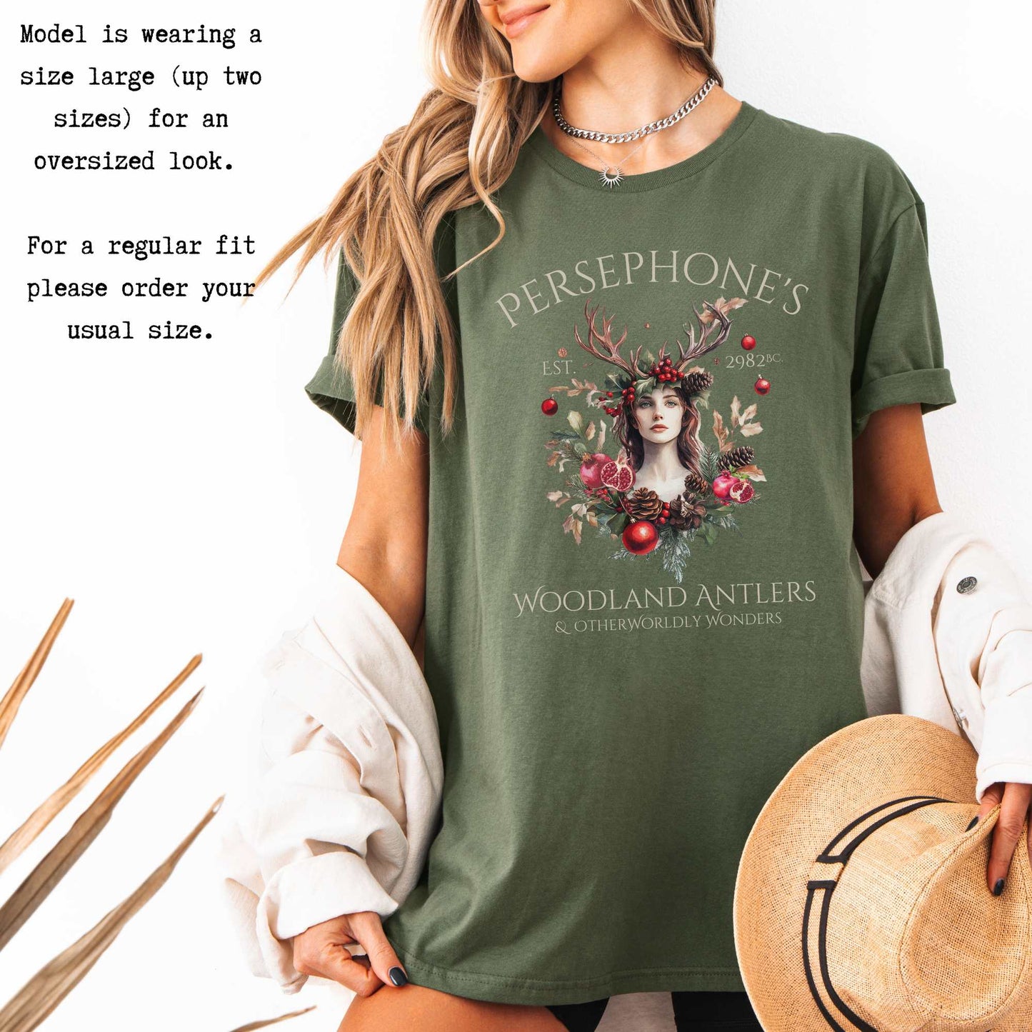 Persephone's Woodland Antlers Christmas T-Shirt T-Shirt The Mystic Eden Bookish Book Lovers