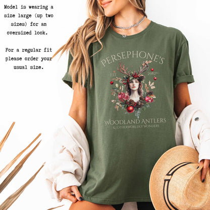 Persephone's Woodland Antlers Christmas T-Shirt T-Shirt The Mystic Eden Bookish Book Lovers