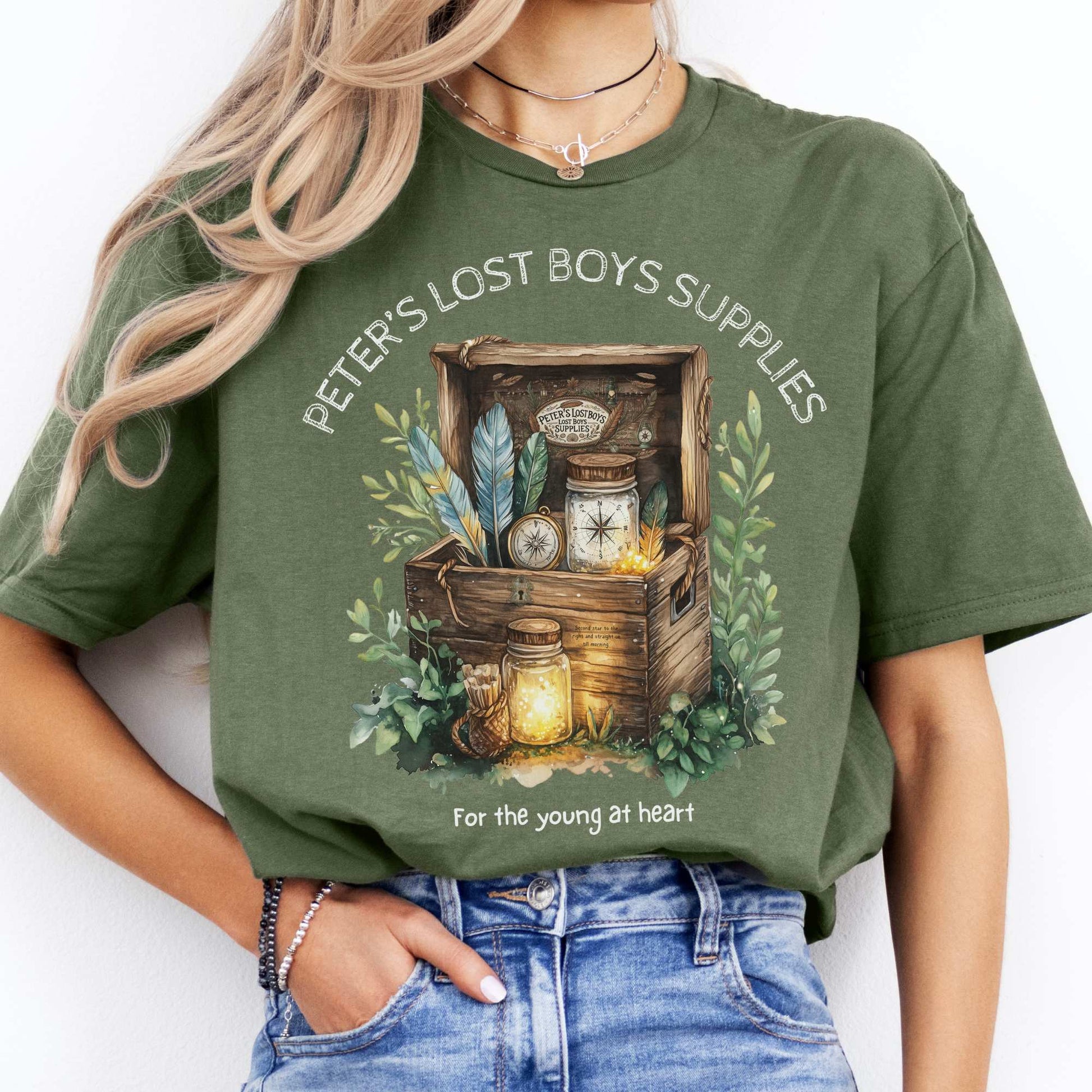 Peter's Lost Boys Supplies Shirt Peter Pan Military Green / S T-Shirt The Mystic Eden Bookish Book Lovers