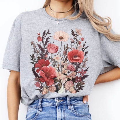 Pink Wildflowers Cottagecore Tee Sport Grey / S T-Shirt The Mystic Eden Bookish Book Lovers