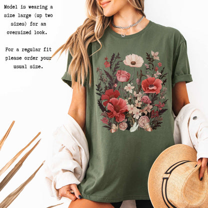 Pink Wildflowers Cottagecore Tee T-Shirt The Mystic Eden Bookish Book Lovers