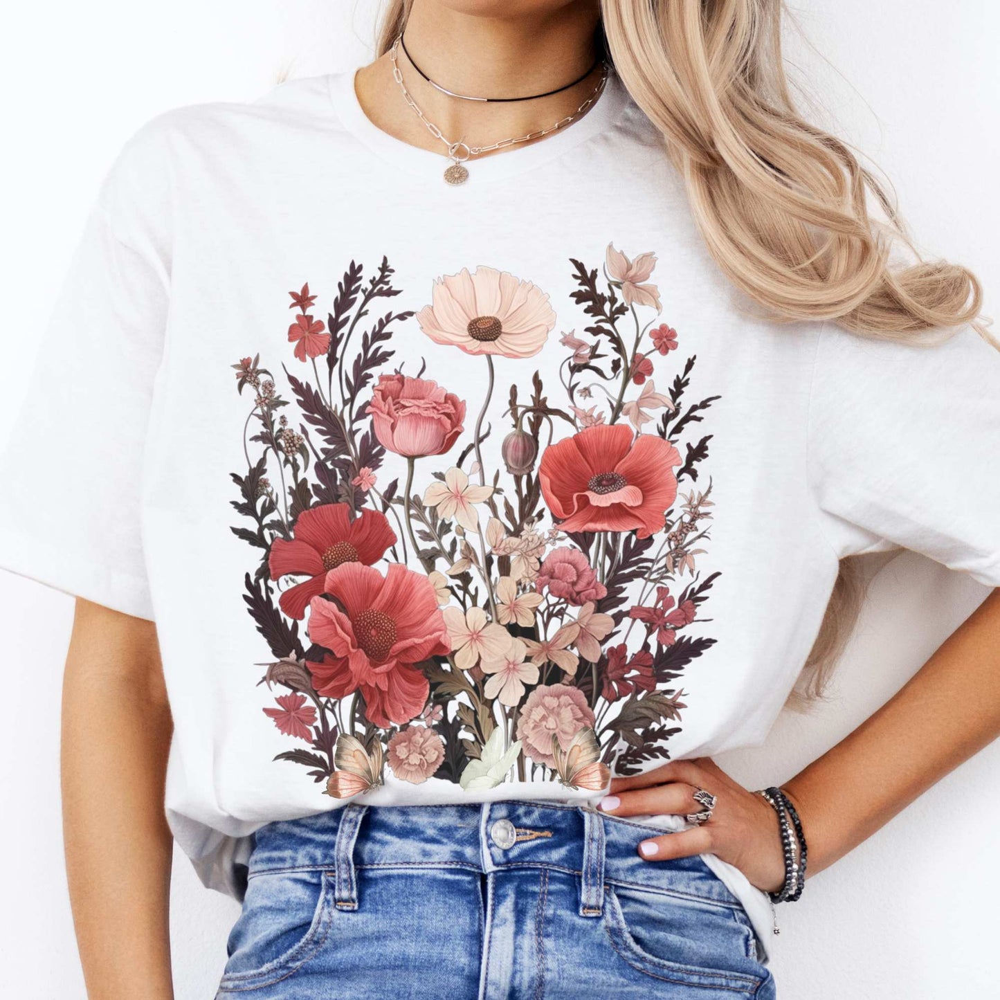 Pink Wildflowers Cottagecore Tee White / S T-Shirt The Mystic Eden Bookish Book Lovers