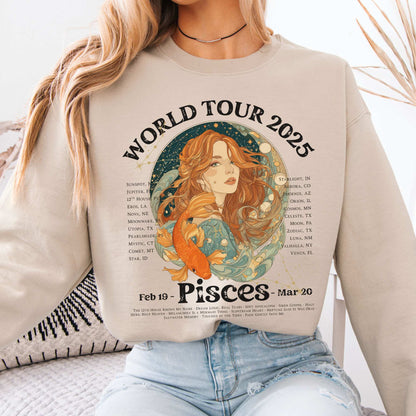 Pisces Concert Sweatshirt - Zodiac World Tour 2025 Sweatshirt Sand / S Sweatshirt The Mystic Eden Bookish Book Lovers