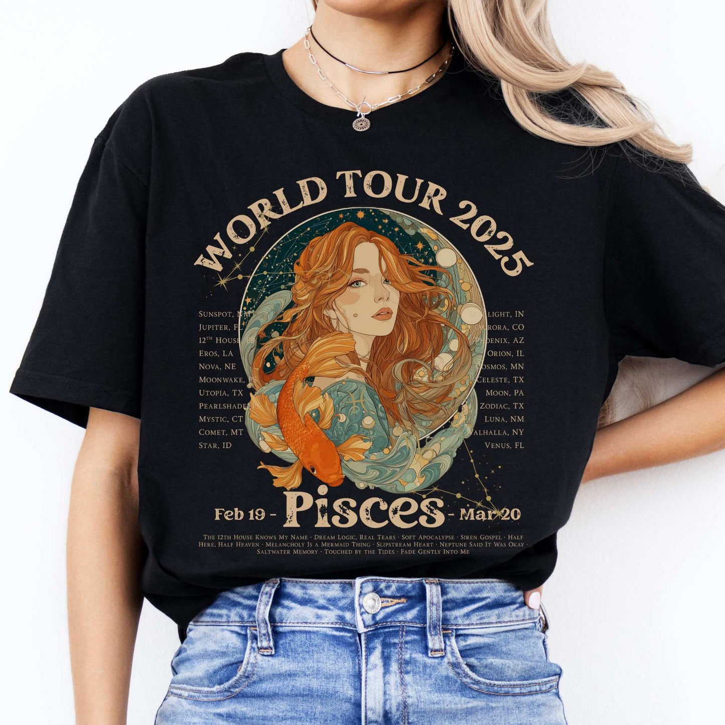 Pisces Concert T-Shirt - Zodiac World Tour 2025 Shirt Black / S T-Shirt The Mystic Eden Bookish Book Lovers