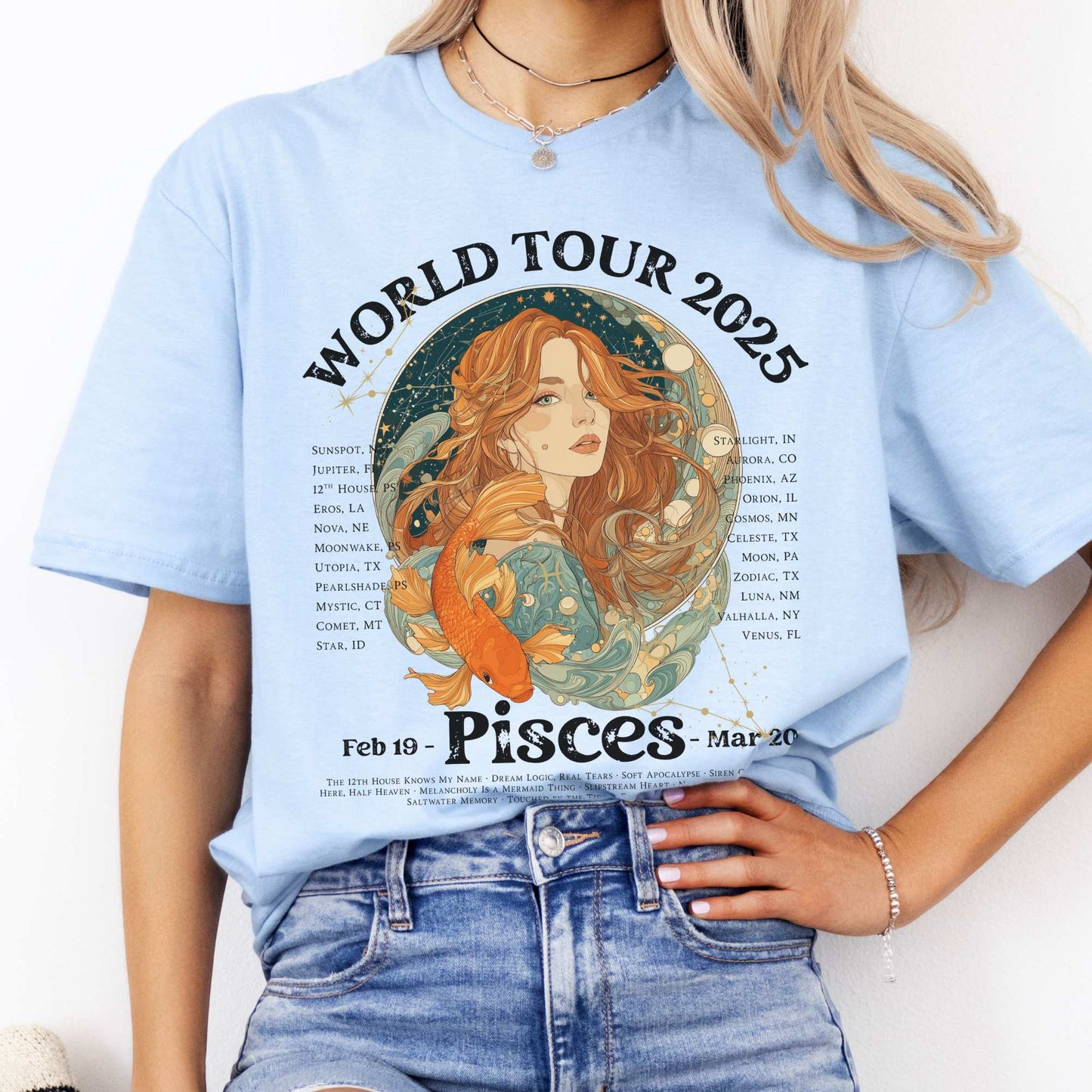 Pisces Concert T-Shirt - Zodiac World Tour 2025 Shirt Light Blue / S T-Shirt The Mystic Eden Bookish Book Lovers