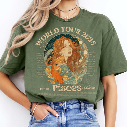 Pisces Concert T-Shirt - Zodiac World Tour 2025 Shirt Military Green / S T-Shirt The Mystic Eden Bookish Book Lovers