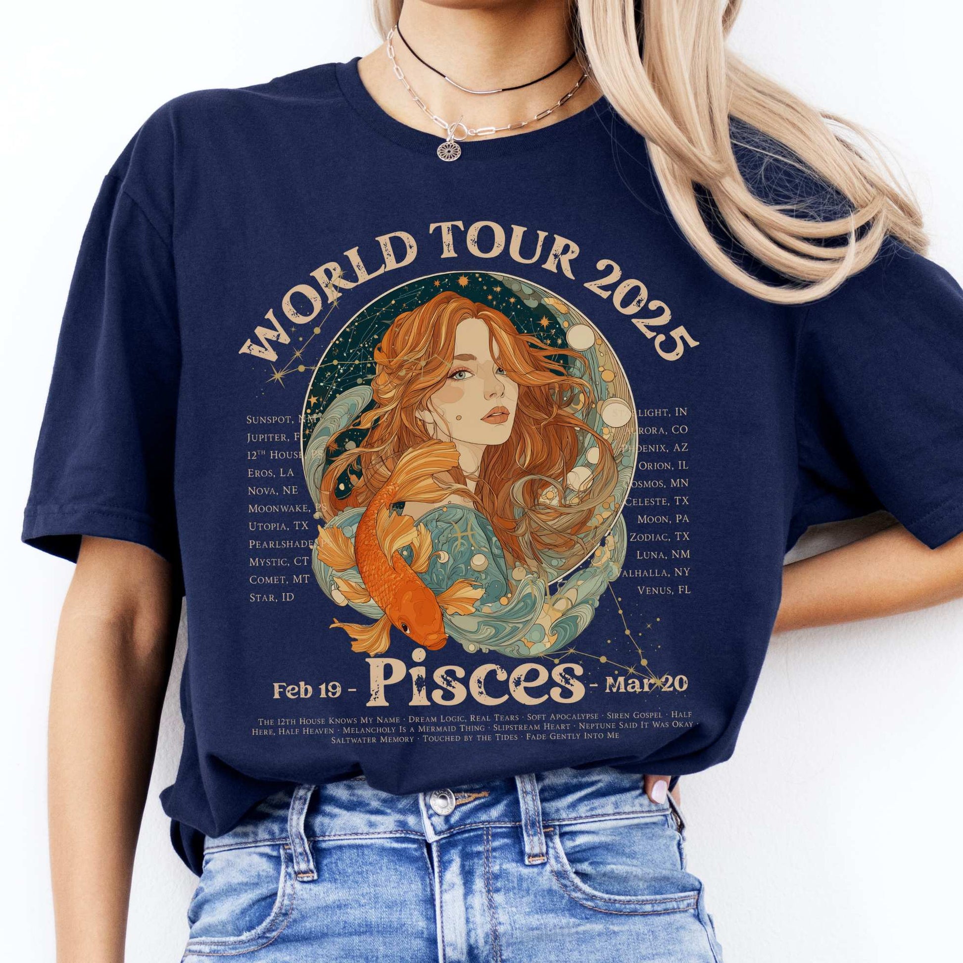 Pisces Concert T-Shirt - Zodiac World Tour 2025 Shirt Navy / S T-Shirt The Mystic Eden Bookish Book Lovers