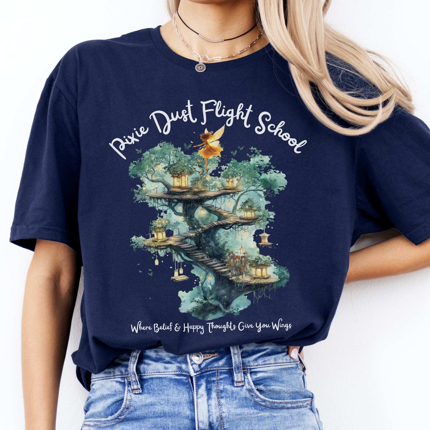 Pixie Dust Flight School Peter Pan Shirt - J M Barrie Navy / S T-Shirt The Mystic Eden Bookish Book Lovers