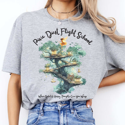 Pixie Dust Flight School Peter Pan Shirt - J M Barrie Sport Grey / S T-Shirt The Mystic Eden Bookish Book Lovers