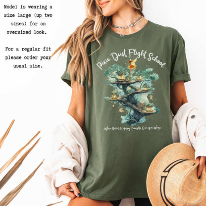 Pixie Dust Flight School Peter Pan Shirt - J M Barrie T-Shirt The Mystic Eden Bookish Book Lovers