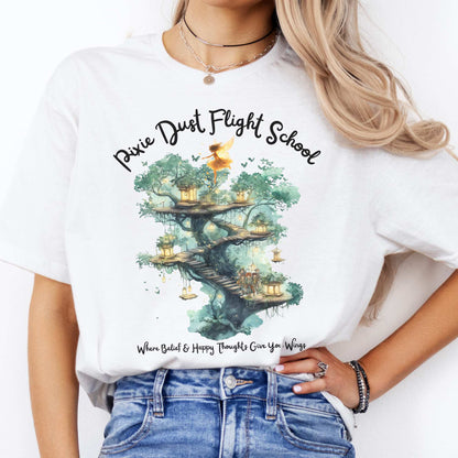 Pixie Dust Flight School Peter Pan Shirt - J M Barrie White / S T-Shirt The Mystic Eden Bookish Book Lovers