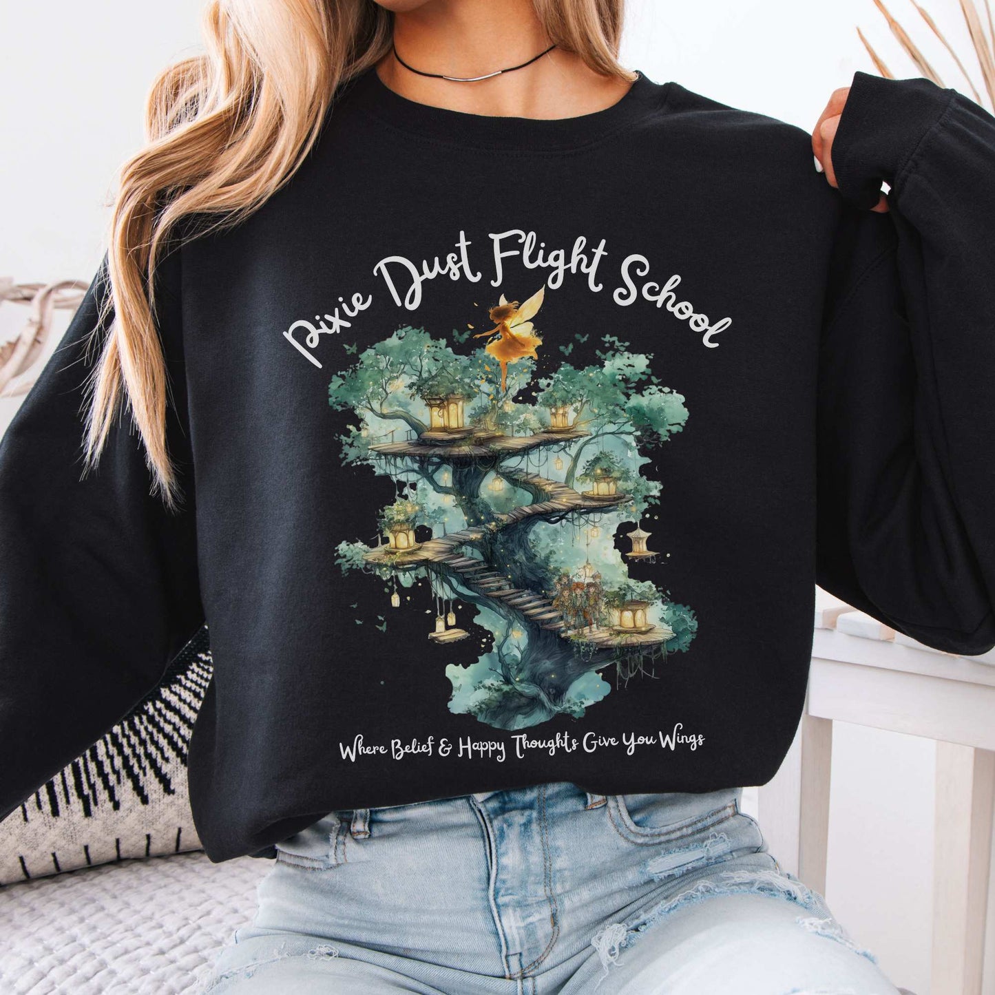 Pixie Dust Flight School Peter Pan Sweatshirt Black / S Sweatshirt The Mystic Eden Bookish Book Lovers