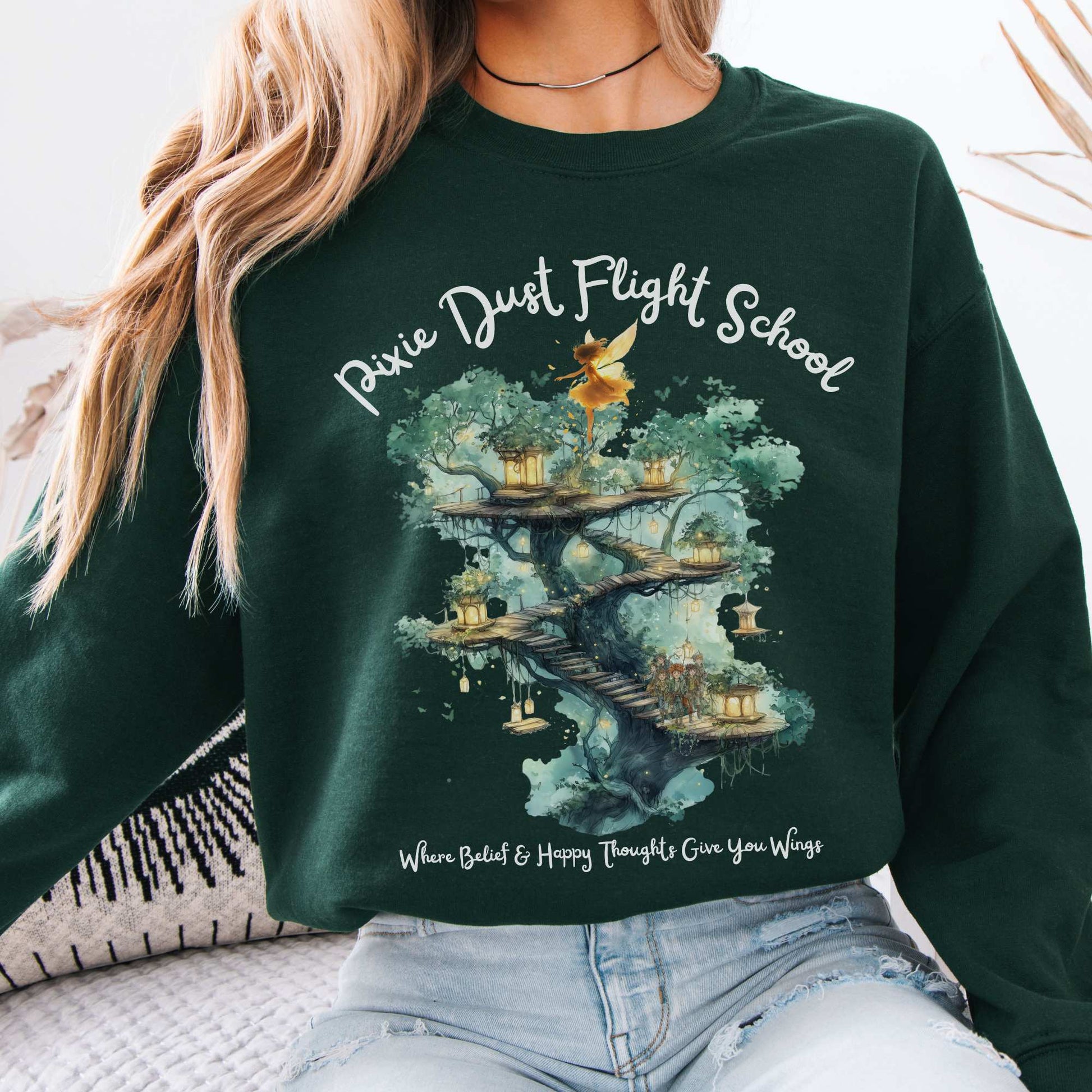 Pixie Dust Flight School Peter Pan Sweatshirt Forest Green / S Sweatshirt The Mystic Eden Bookish Book Lovers