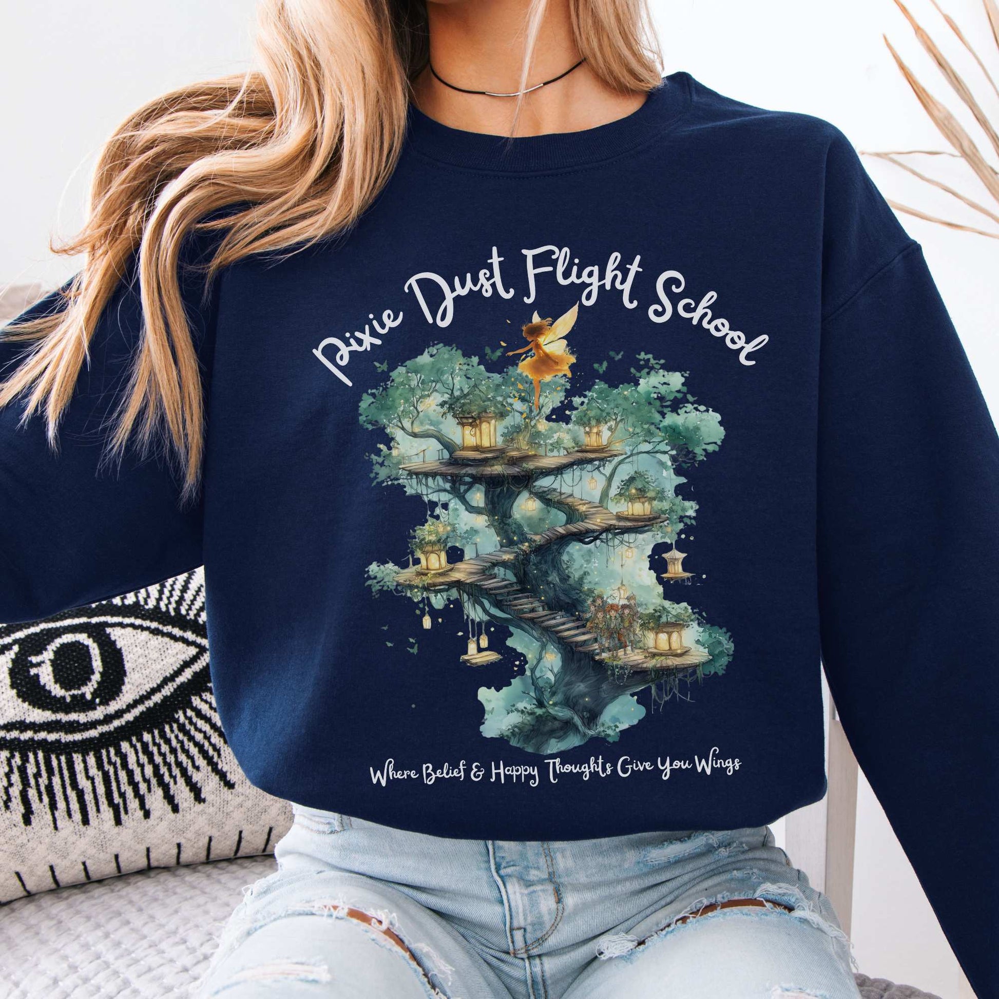 Pixie Dust Flight School Peter Pan Sweatshirt Navy / S Sweatshirt The Mystic Eden Bookish Book Lovers