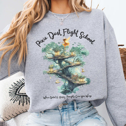 Pixie Dust Flight School Peter Pan Sweatshirt Sport Grey / S Sweatshirt The Mystic Eden Bookish Book Lovers